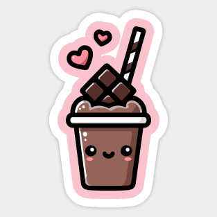 Kawaii Dark Chocolate Milkshake with Hearts | Cute Kawaii Food Art Sticker